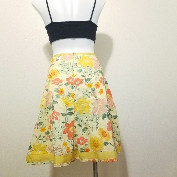Vintage style Gathered Yellow Floral Skirt cottagecore plus Size 16 - Picture 4 of 12